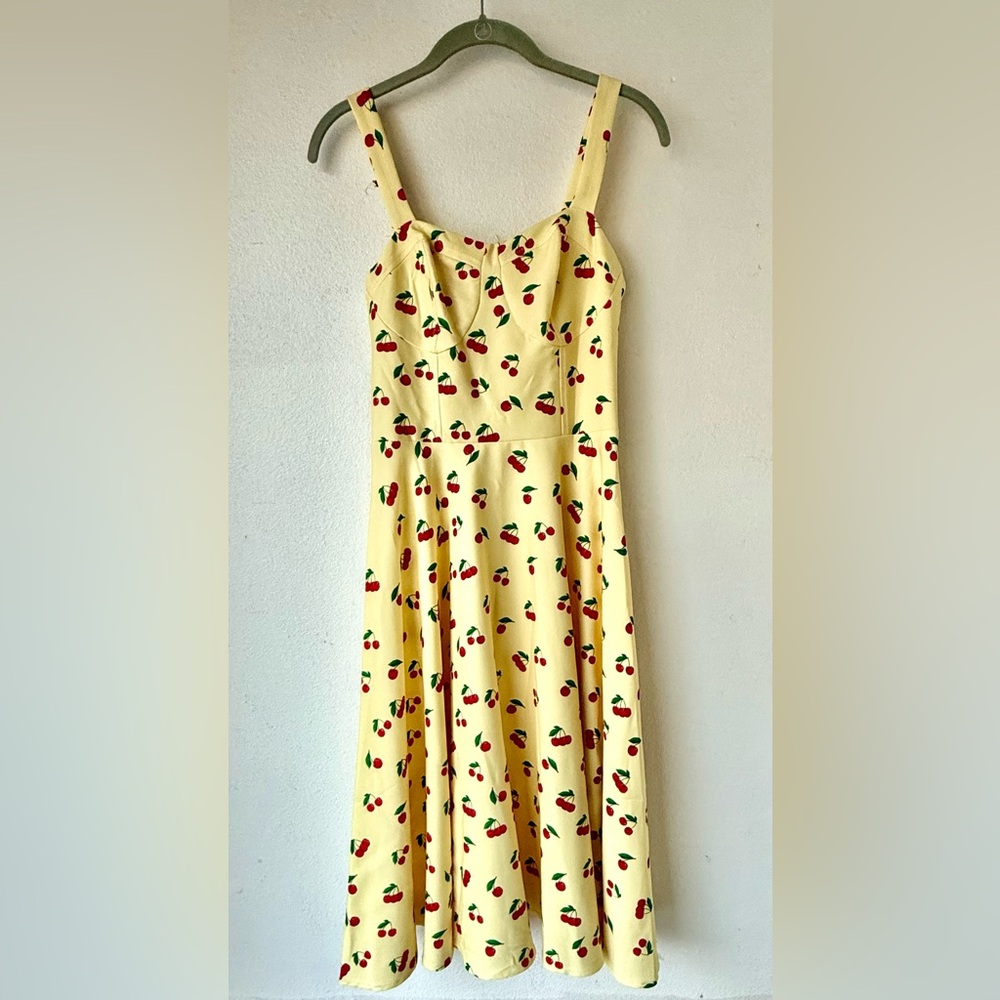 Yellow Cherry-Print Retro Sundress